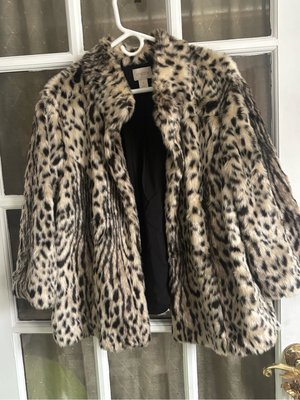 Chico's Leopard-Print Faux Fur Jacket in Cream and Black